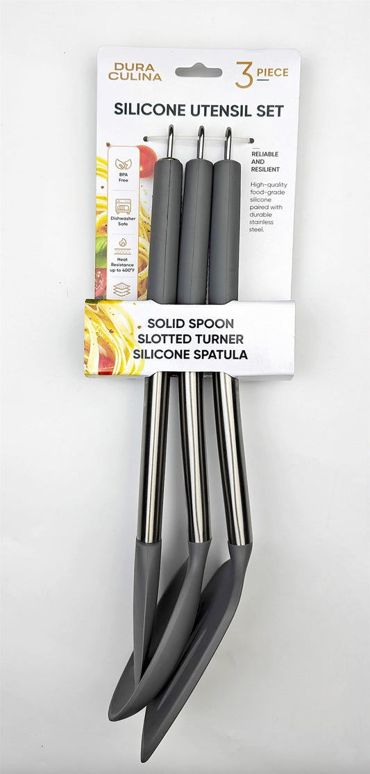 3-Piece Silicone Kitchen Tool Set (Grey, s.s Handle)-0
